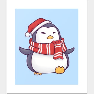 Cute Penguin in Santa Hat Posters and Art